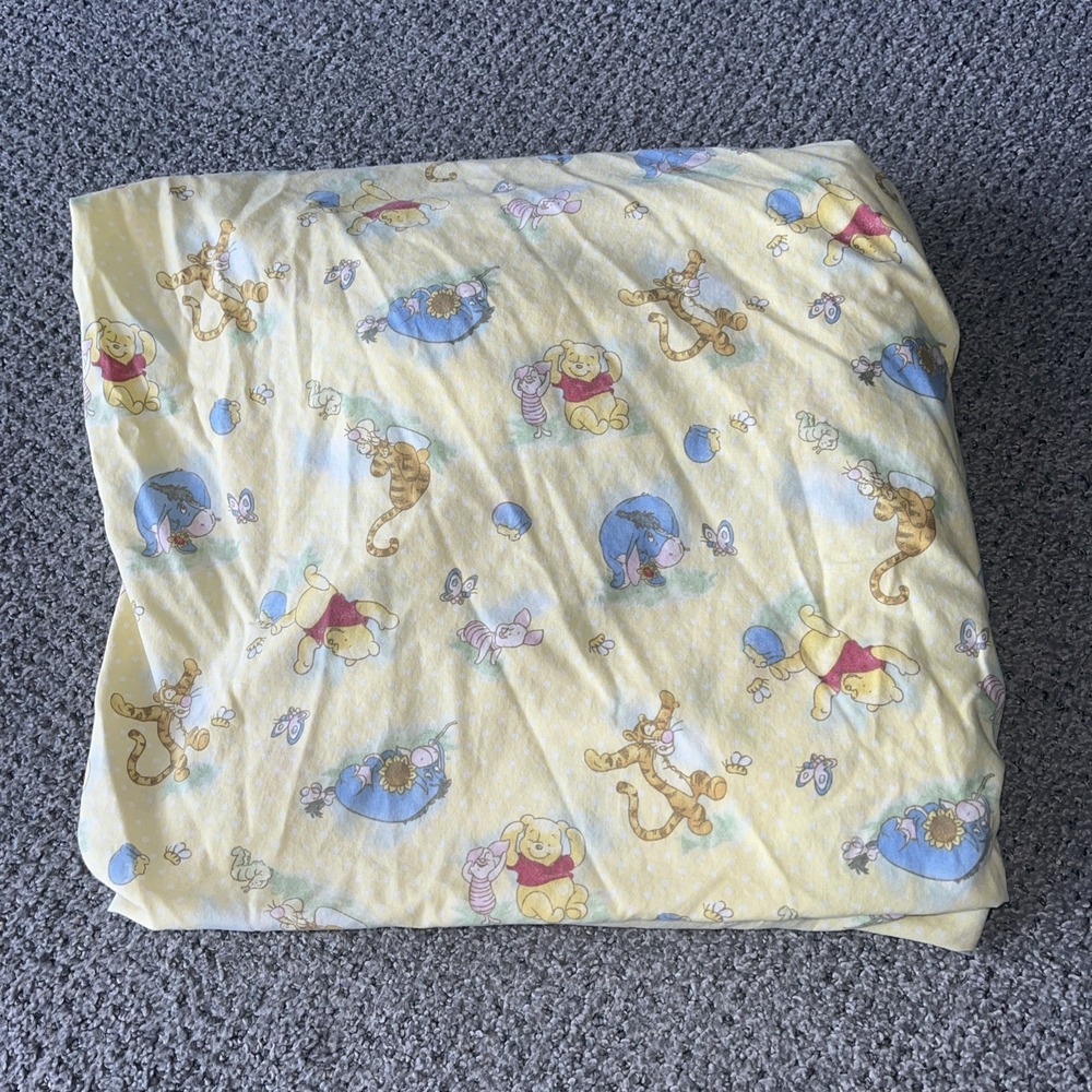 Vintage Winnie The Pooh Disney Crib Sheet. Yellow